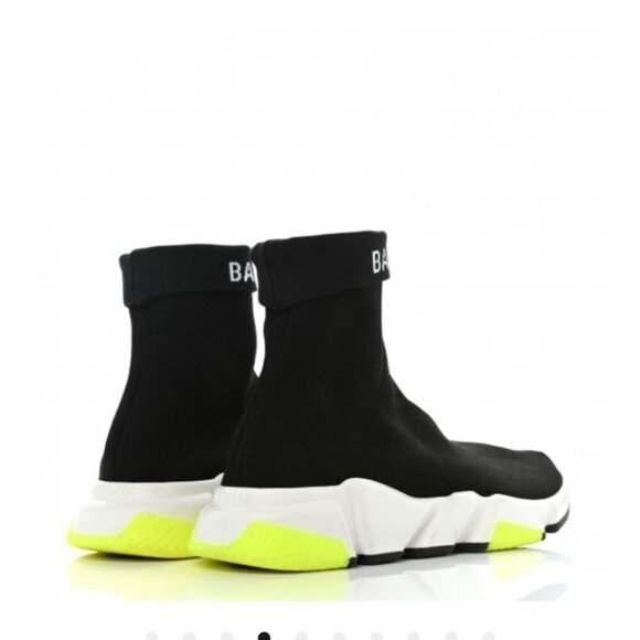 BALENCIAGA | Neoprene Knit Speed Cuffed Sneakers Black White Yellow Fluo sz 40 - Picture 3 of 8